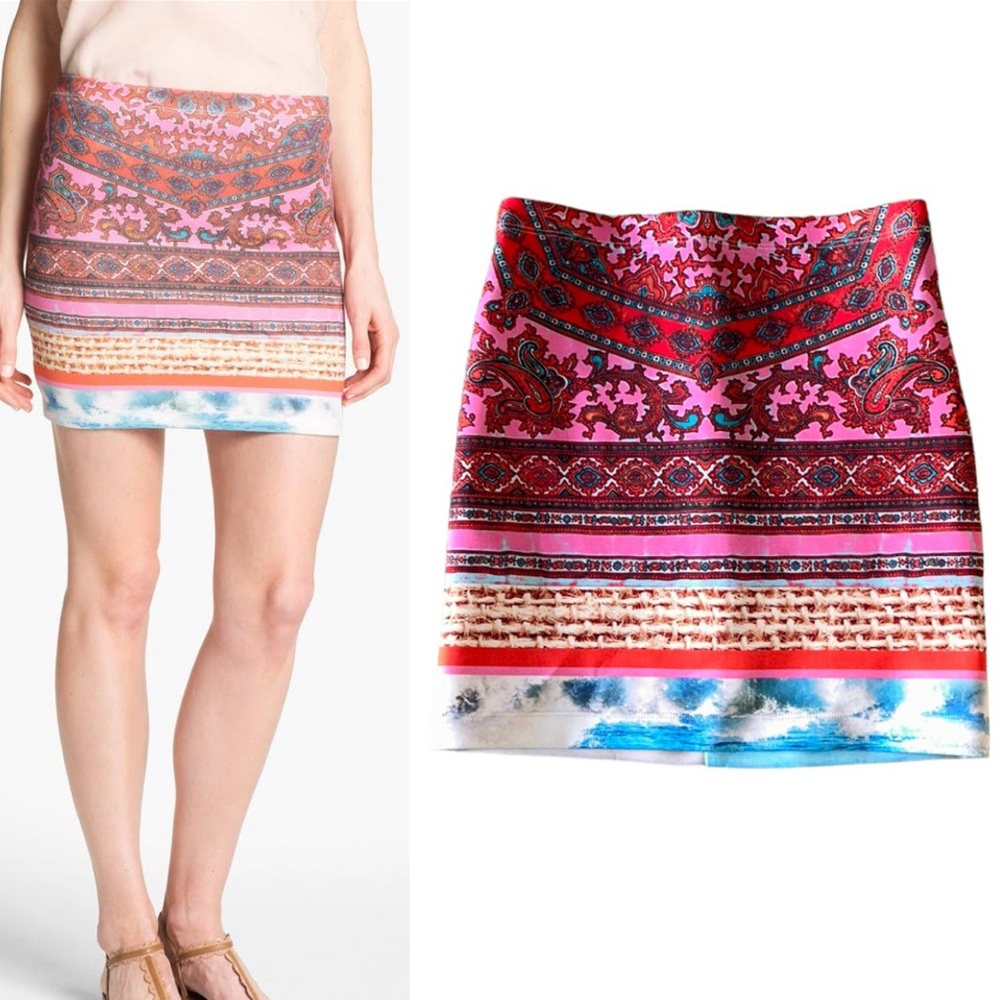 NWOT Clover Canyon “Surf Blanket” Pink Paisley Neoprene Bandage Mini Skirt - S